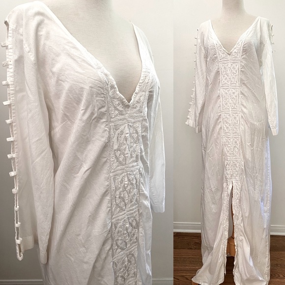 Allegra Hicks White Cotton Embroidered Kaftan - Picture 1 of 6